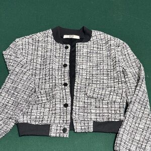 Elegant Black and White Tweed Blazer